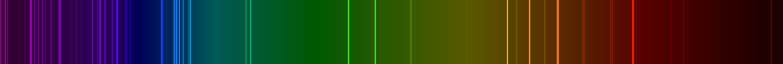 The emission line spectrum of oxygen is shown with discrete bright lines at various wavelengths shown in violet, blue, green, orange, and red.