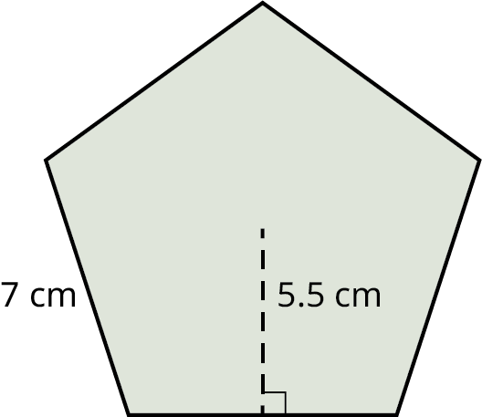 A pentagon. Each side measures 7 centimeters. The apothem is marked 5.5 centimeters.
