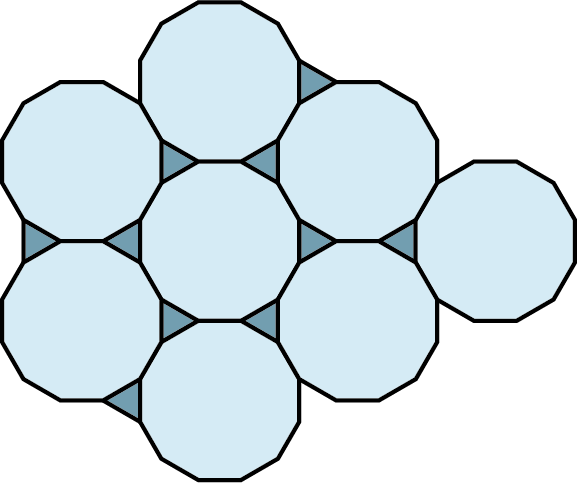 A tessellation pattern is made up of eight dodecagons and ten equilateral triangles.