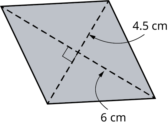 A rhombus with two diagonal lines. The lines measure 6 centimeters and 4.5 centimeters.
