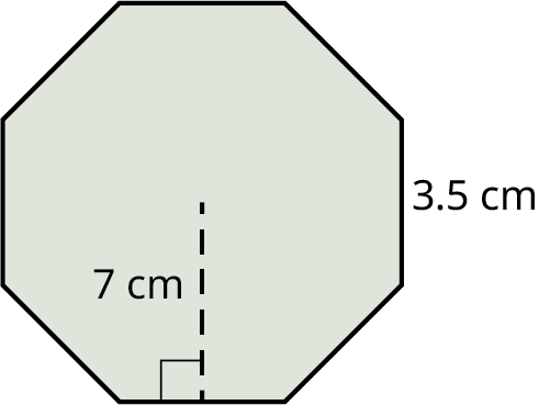 An octagon. Each side measures 3.5 centimeters. The apothem is marked 7 centimeters.
