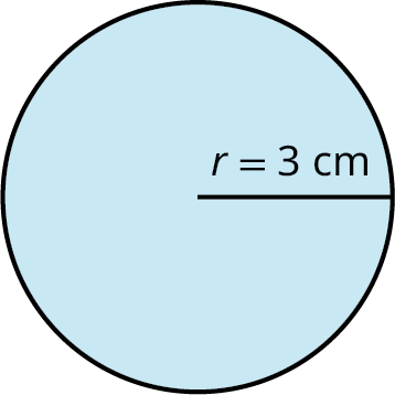 A circle with its radius, r marked 3 centimeters.
