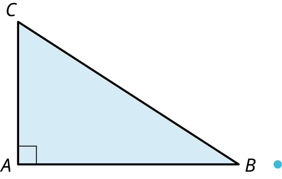 A right triangle, A B C, and a point. The point is to the left of the triangle.