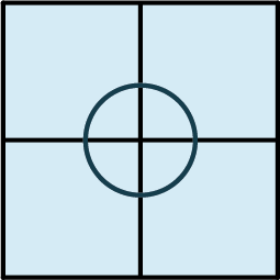 A square is made up of two rows of two smaller squares. A small circle is drawn at the center of the square where the four smaller squares meet.