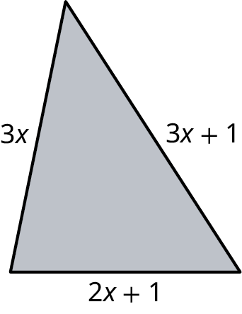 A triangle with its sides marked 3 x, 3 x plus 1, and 2 x plus 1.