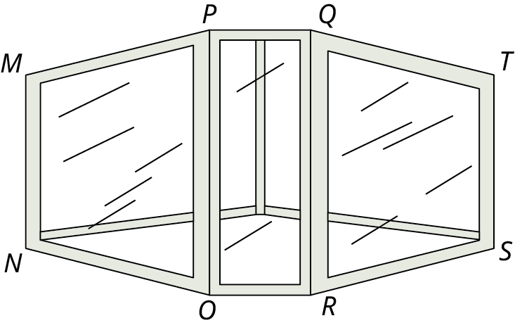 An illustration shows three planes, M N O P, O P Q R, and Q R S T. The planes are placed next to each other.