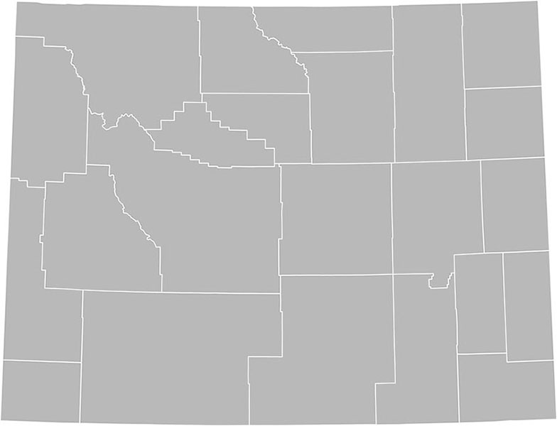 An outline map of Wyoming's counties.